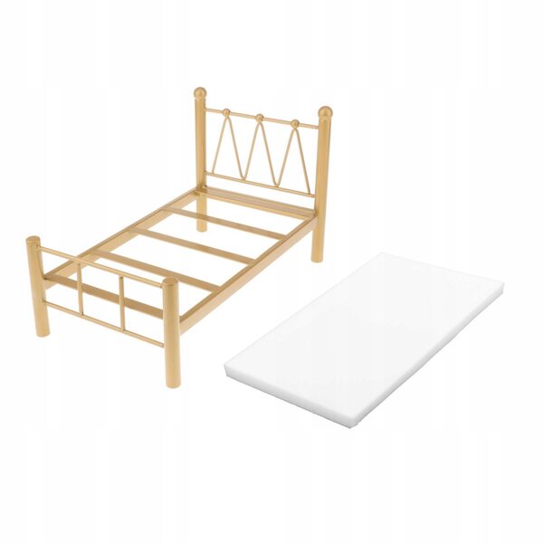 Set Miniature Mobili Camera da Letto per Bambole 1:16 Letto Singolo Metallo Oro