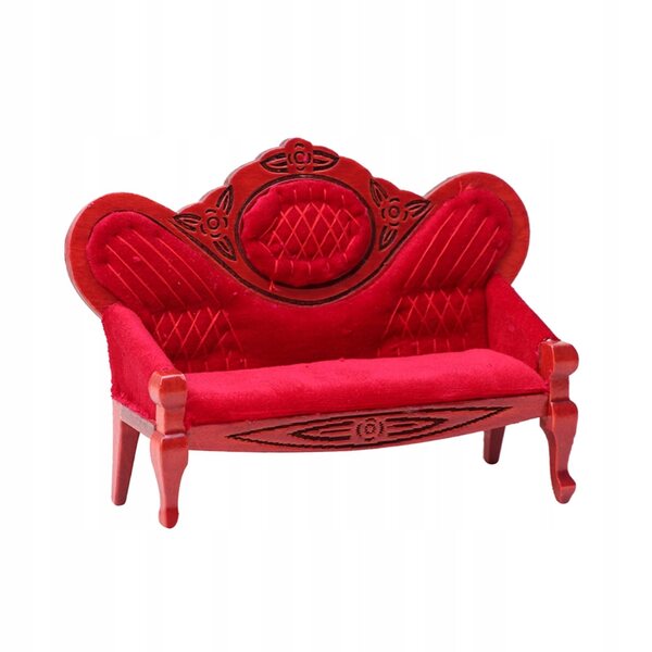 Sofa Holzminiatur für Puppenhaus 1/12 Vintage Dunkelrot