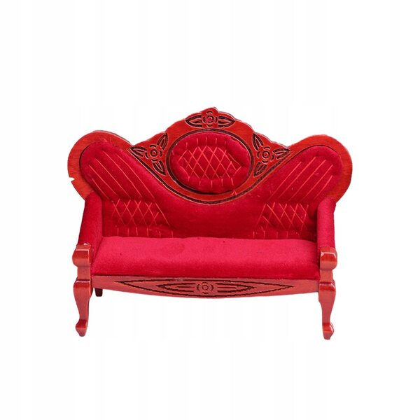 Sofa Miniatura in Legno per Casa delle Bambole 1/12 Vintage Rosso Scuro