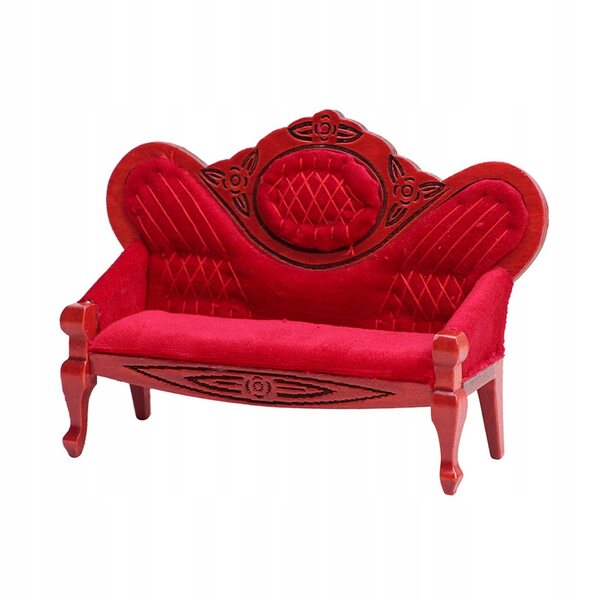 Sofa Miniatura in Legno per Casa delle Bambole 1/12 Vintage Rosso Scuro
