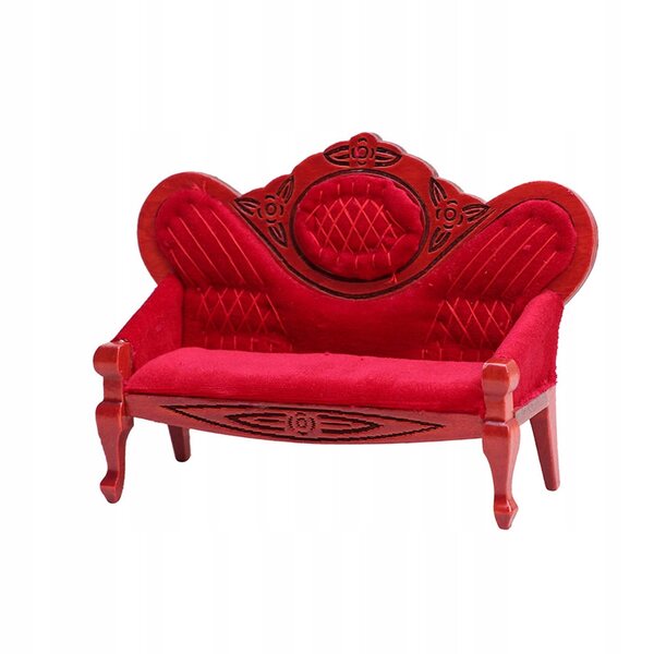 Sofa Miniatura in Legno per Casa delle Bambole 1/12 Vintage Rosso Scuro