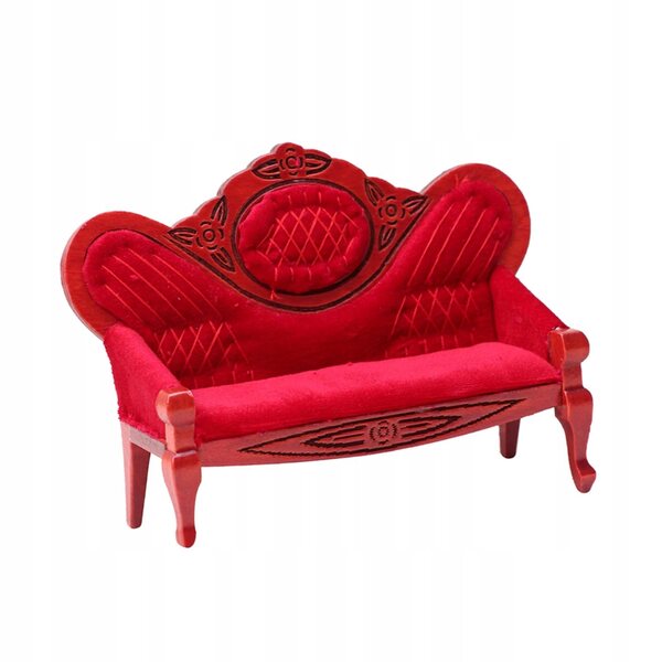 Sofa Miniatura in Legno per Casa delle Bambole 1/12 Vintage Rosso Scuro