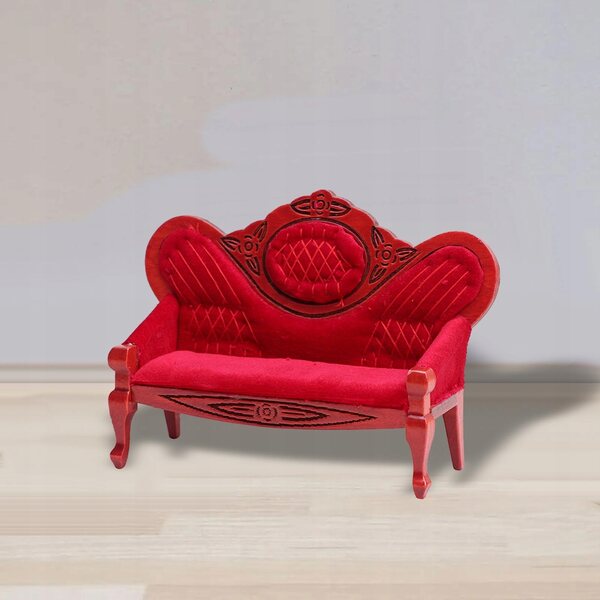 Sofa Miniatura in Legno per Casa delle Bambole 1/12 Vintage Rosso Scuro