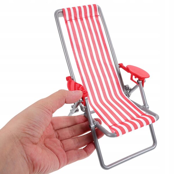 Miniatura Sedia da Spiaggia per Casa delle Bambole in Plastica e Tessuto Rosso