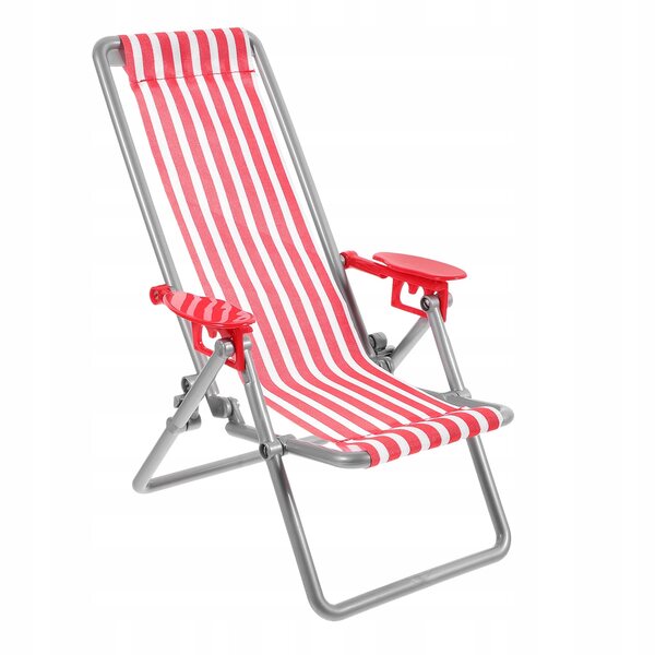 Miniatura Sedia da Spiaggia per Casa delle Bambole in Plastica e Tessuto Rosso