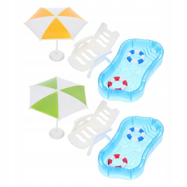 Miniature sæt dukkehus med swimmingpool, stole og parasol