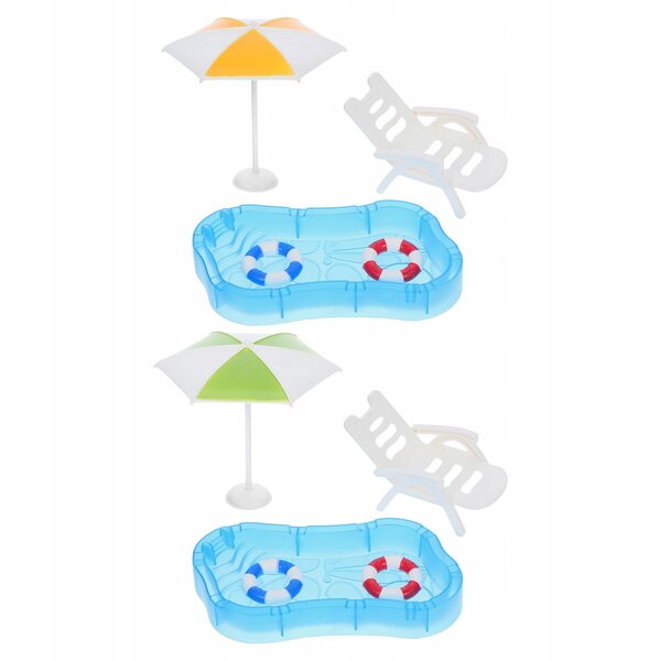 Miniature sæt dukkehus med swimmingpool, stole og parasol