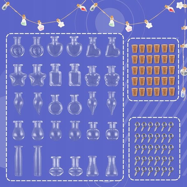 30 Mini-Glasflaschen mit Korken für Dekorationen und Bastelarbeiten