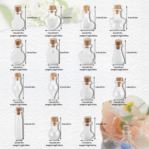 30 Mini-Glasflaschen mit Korken für Dekorationen und Bastelarbeiten