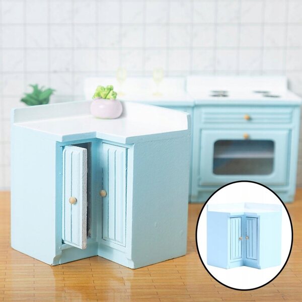 Drewniany 1/12 Dollhouse Miniaturowe Mini Meble Kuchenne Malutka szafka narożna