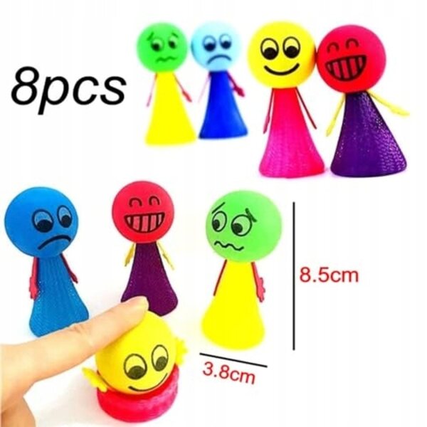 Set di 8 Piccole Bambole Emoticon in Legno per Bambini, Gioco di Salto Sicuro