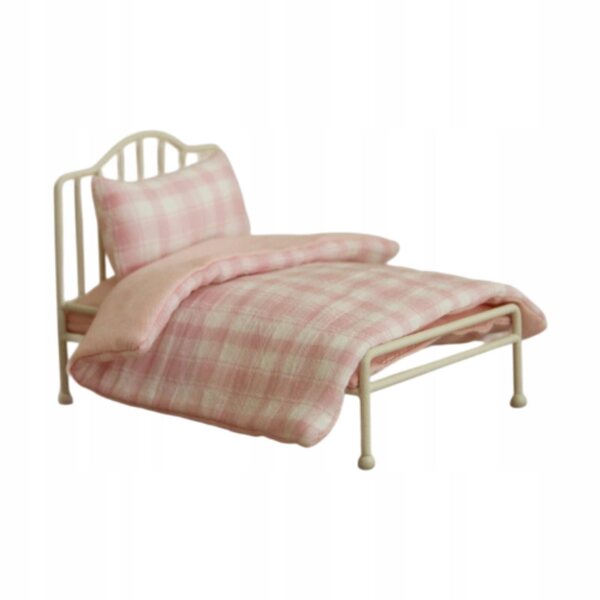 Letto in metallo per casa delle bambole scala 1:12 con biancheria da letto