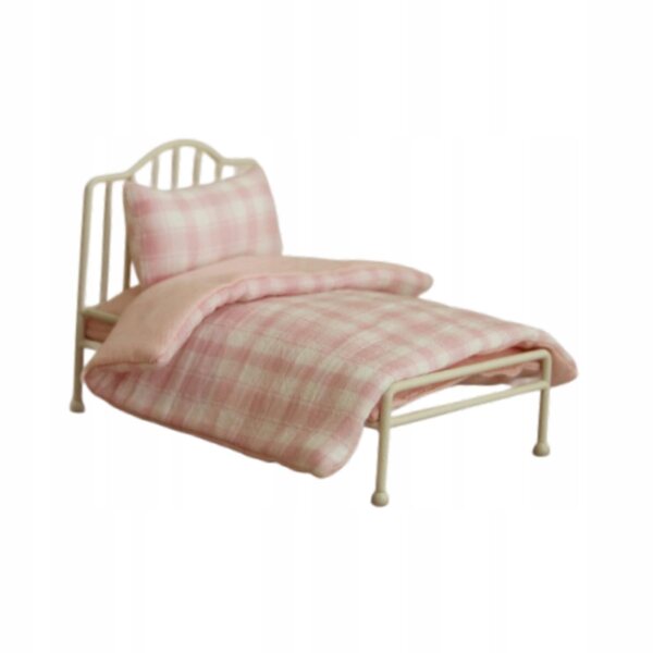 Letto in metallo per casa delle bambole scala 1:12 con biancheria da letto