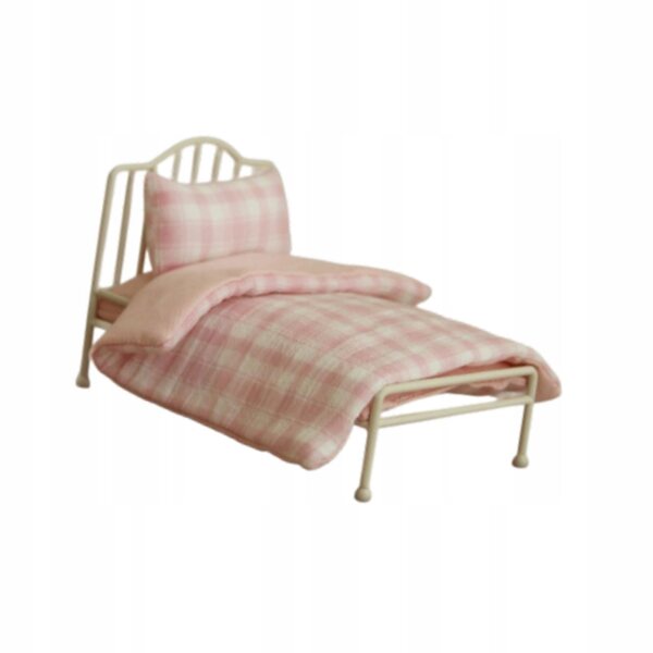 Letto in metallo per casa delle bambole scala 1:12 con biancheria da letto