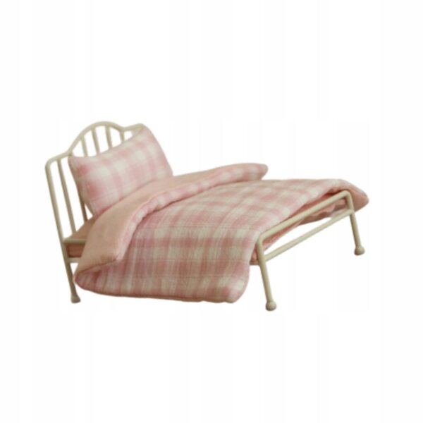 Letto in metallo per casa delle bambole scala 1:12 con biancheria da letto