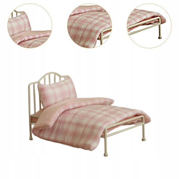 Letto in metallo per casa delle bambole scala 1:12 con biancheria da letto