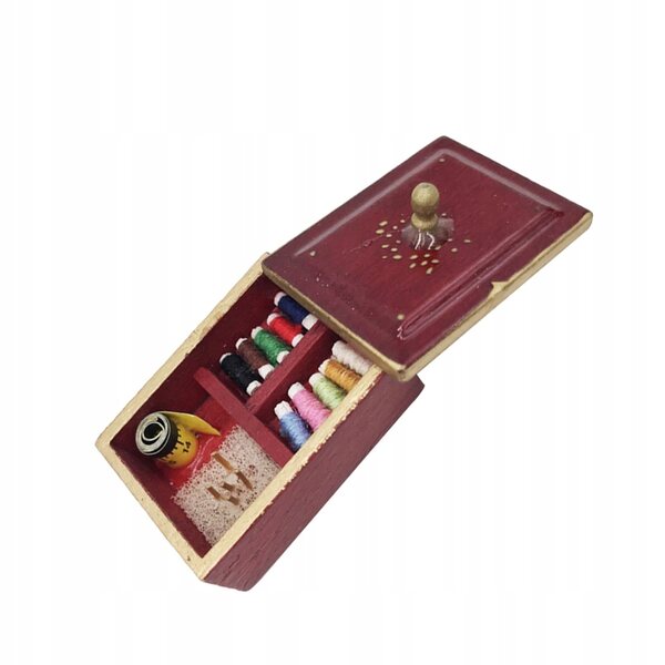 Set 2 Mini Giochi da Cucito in Legno Vintage per Casa delle Bambole