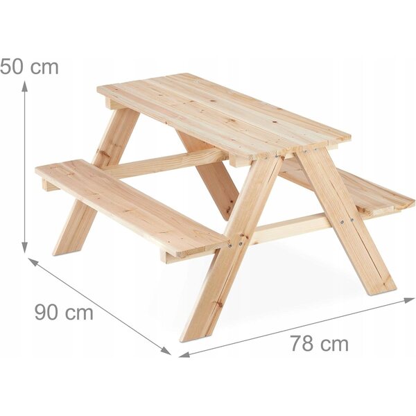 Kindermöbel-Set aus Holz, Tisch und Bänke, 50 x 90 x 78 cm, für 4 Personen
