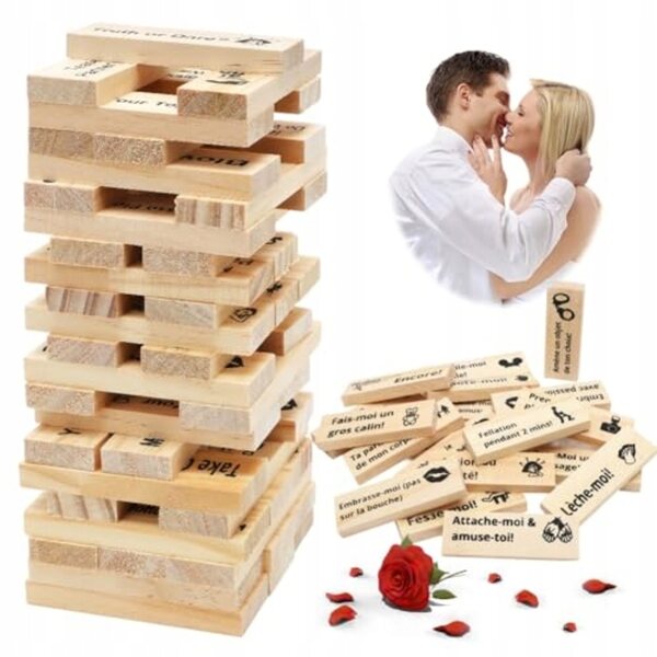 Gioco da Coppia Torre in Legno 48 Pezzi con Sfide Romantiche e Divertenti