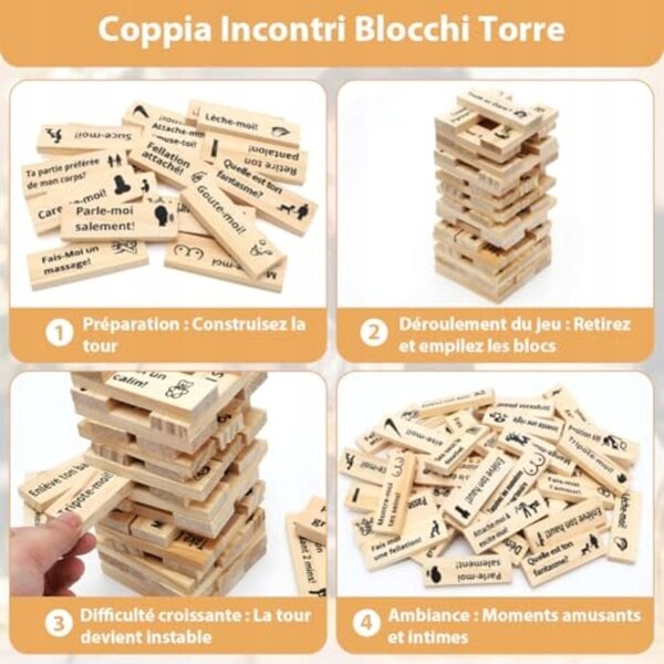 Gioco da Coppia Torre in Legno 48 Pezzi con Sfide Romantiche e Divertenti