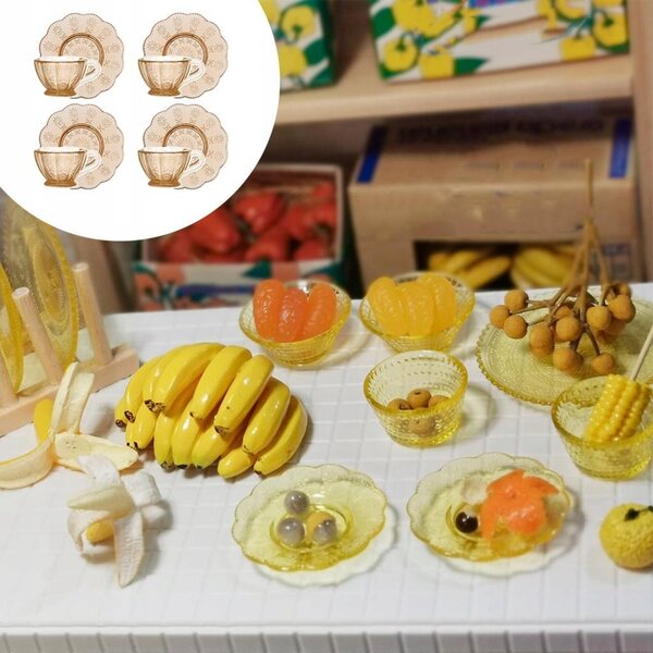 Set miniaturizzato filicantine e piattini in plastica scala 1:6 per casa bambole