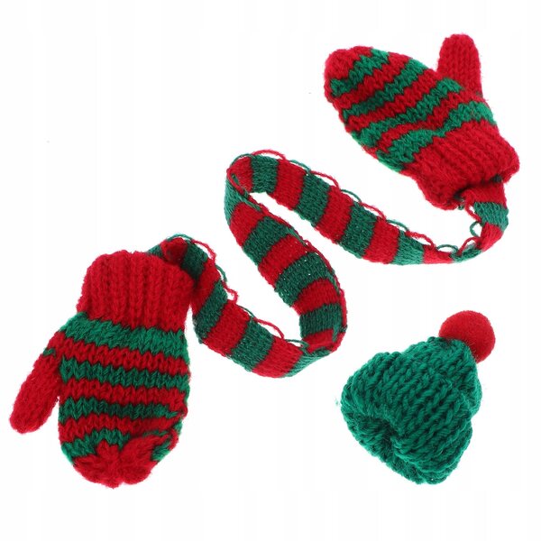Mini set natalizio: cappello e sciarpa lavorati a maglia per decorazioni e hobby