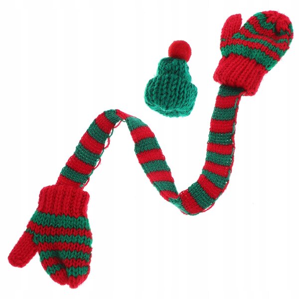 Mini set natalizio: cappello e sciarpa lavorati a maglia per decorazioni e hobby