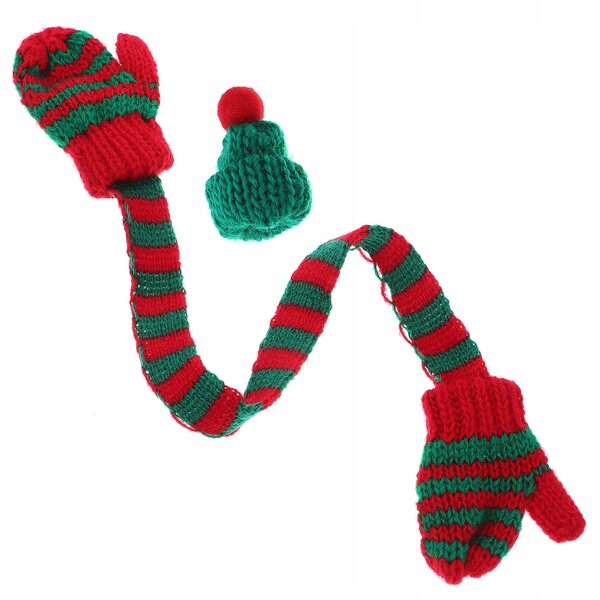 Mini set natalizio: cappello e sciarpa lavorati a maglia per decorazioni e hobby