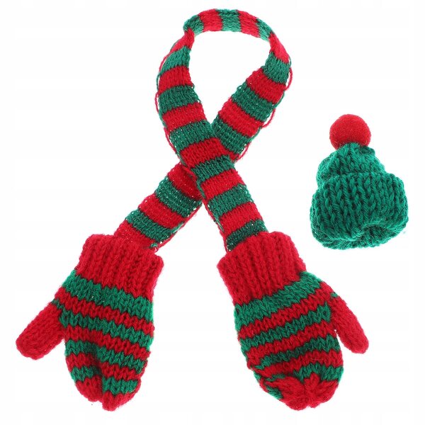 Mini set natalizio: cappello e sciarpa lavorati a maglia per decorazioni e hobby