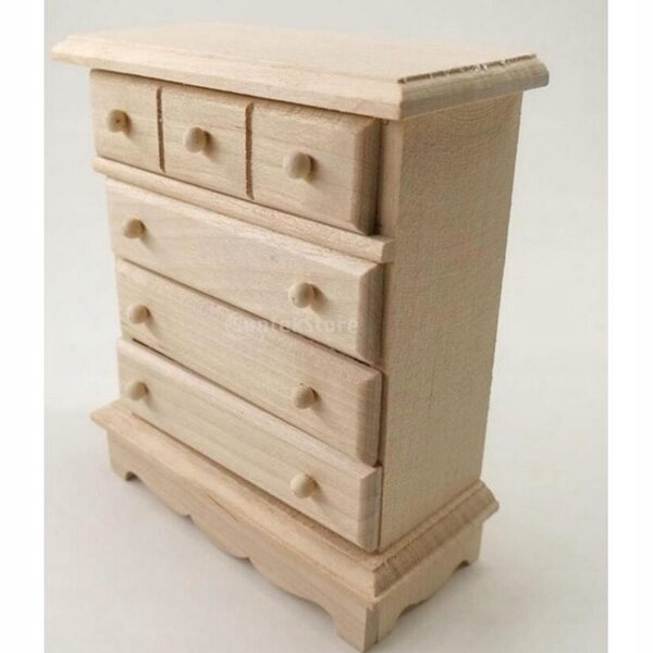 Holzschrank mit 7 Schubladen für Puppenhaus im Burlywood-Design im Maßstab 1:12