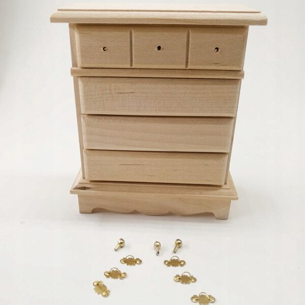 Holzschrank mit 7 Schubladen für Puppenhaus im Burlywood-Design im Maßstab 1:12