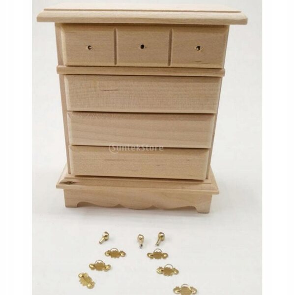 Holzschrank mit 7 Schubladen für Puppenhaus im Burlywood-Design im Maßstab 1:12
