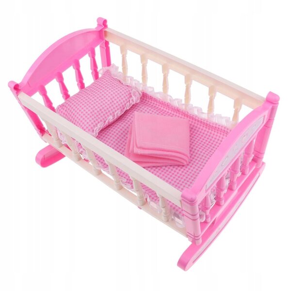 Letto a dondolo rosa per bambole Reborn 29x20x20 cm con accessori inclusi