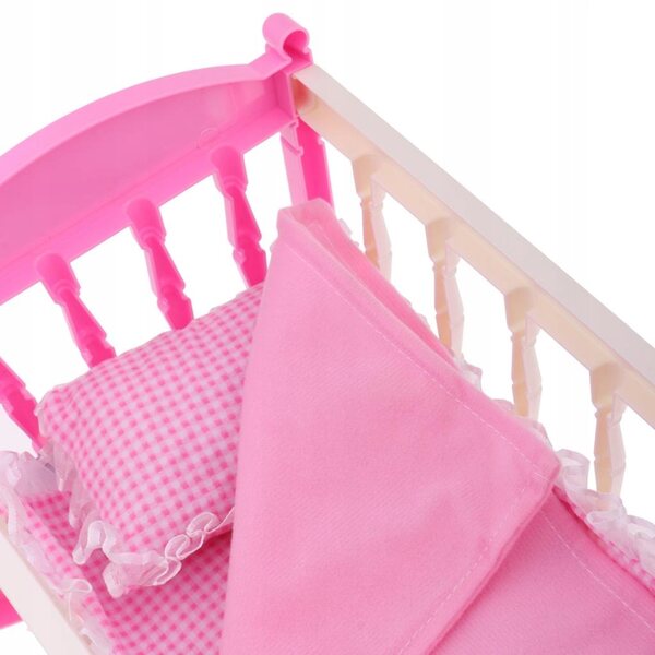 Letto a dondolo rosa per bambole Reborn 29x20x20 cm con accessori inclusi