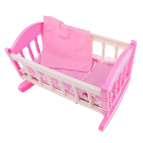 Letto a dondolo rosa per bambole Reborn 29x20x20 cm con accessori inclusi