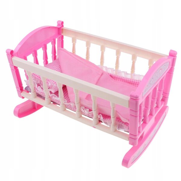 Letto a dondolo rosa per bambole Reborn 29x20x20 cm con accessori inclusi