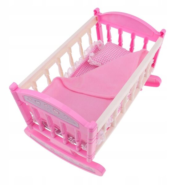 Letto a dondolo rosa per bambole Reborn 29x20x20 cm con accessori inclusi