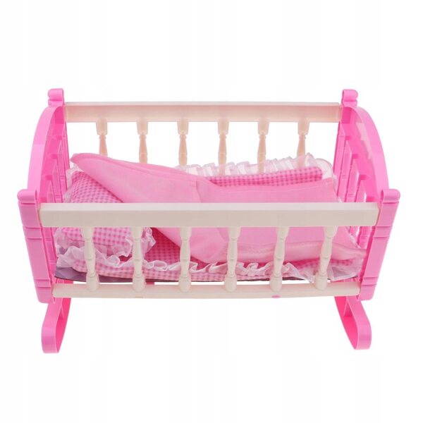 Letto a dondolo rosa per bambole Reborn 29x20x20 cm con accessori inclusi