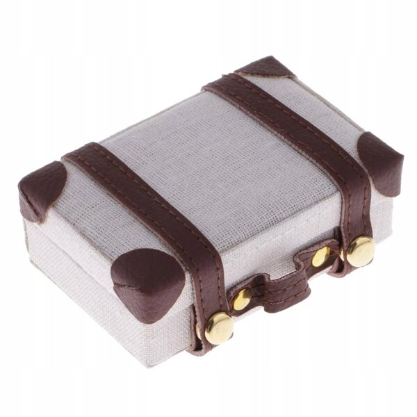 1/6 witte vintage koffer miniatuur voor poppenhuis, elegant houten ontwerp