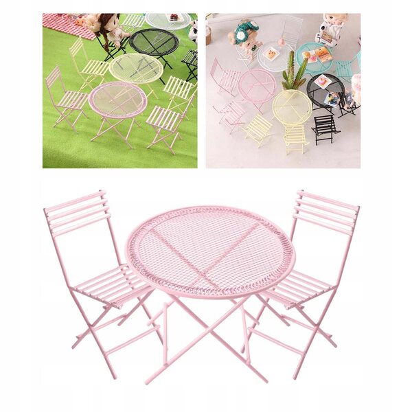 Set miniaturizzato tavolo e sedie in ferro per casa delle bambole 1:12 rosa