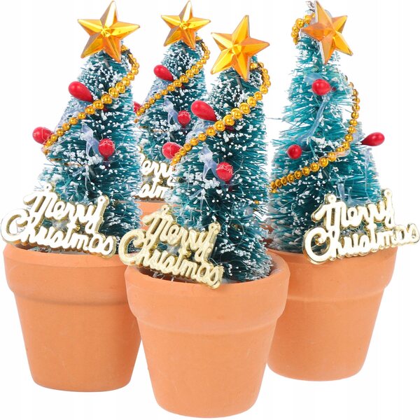 Lot de 4 Mini Sapins de Noël Décoratifs en Résine et Céramique pour Mini Coffret