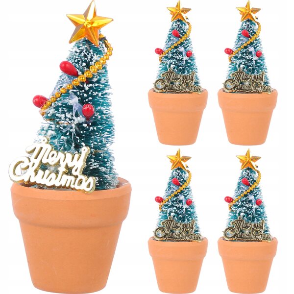 Lot de 4 Mini Sapins de Noël Décoratifs en Résine et Céramique pour Mini Coffret