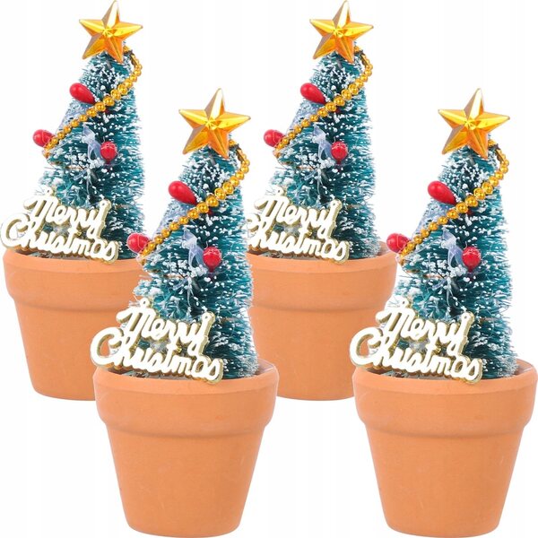 Lot de 4 Mini Sapins de Noël Décoratifs en Résine et Céramique pour Mini Coffret