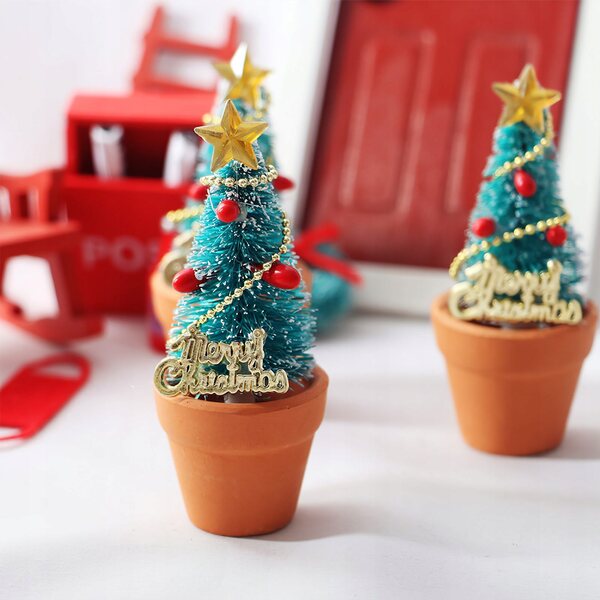 Lot de 4 Mini Sapins de Noël Décoratifs en Résine et Céramique pour Mini Coffret
