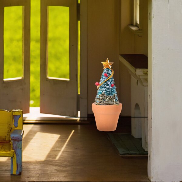 Lot de 4 Mini Sapins de Noël Décoratifs en Résine et Céramique pour Mini Coffret