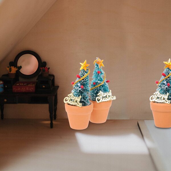 Lot de 4 Mini Sapins de Noël Décoratifs en Résine et Céramique pour Mini Coffret