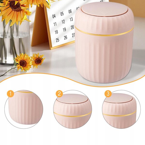 Mini cestino porta rifiuti con coperchio a pressione colore rosa per scrivania