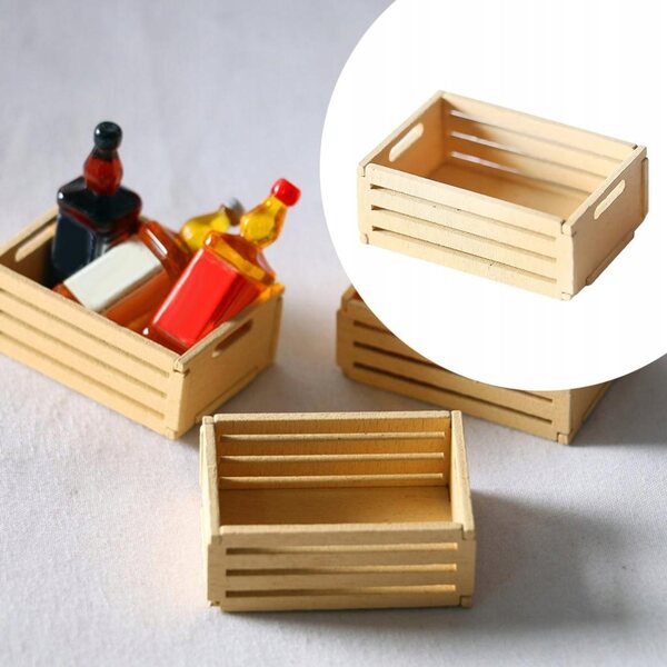 Mini Cesto in Legno con Frutta e Verdura per Casa delle Bambole 1:12