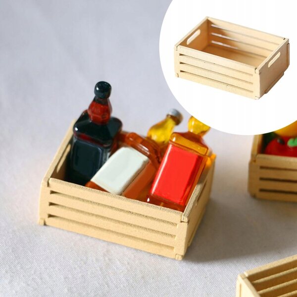 Mini Cesto in Legno con Frutta e Verdura per Casa delle Bambole 1:12