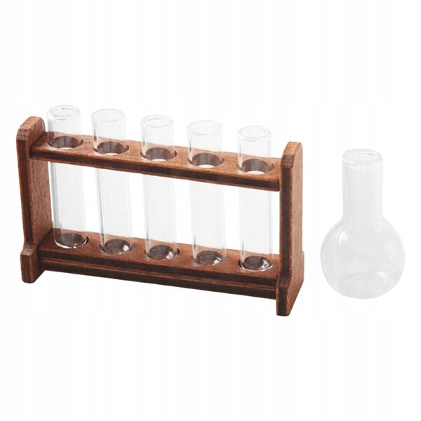 Glasreagenzglas-Miniaturset mit Holzständer für 1/6 Puppenhaus